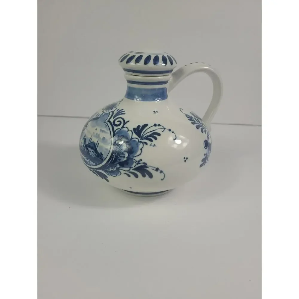 Delft Holland Vintage Hand Painted Blue White Windmills Zenith Carafe Dutch BOLS